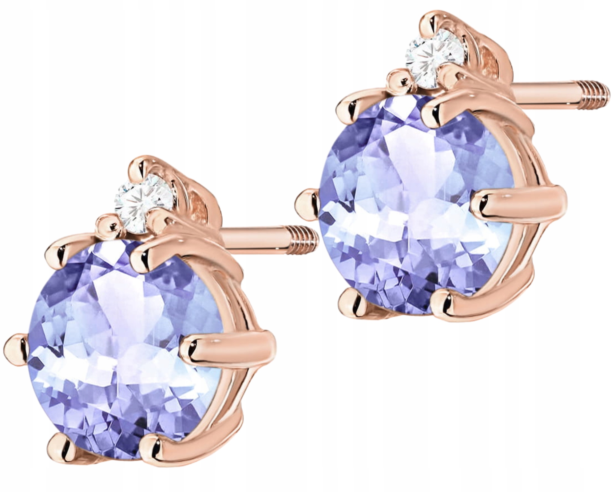 Růžové zlato Náušnice s fialovým tanzanitem a šroubovacími brilianty 585