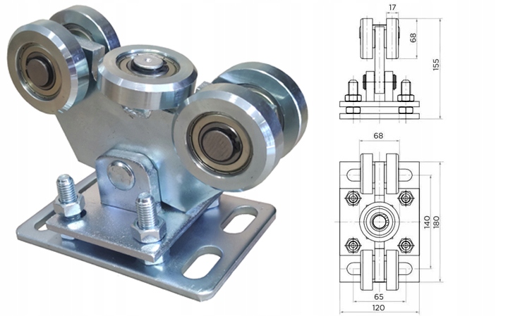 SOLIDNE WÓZKI DO BRAMY PRZESUWNEJ 5 - ROLEK SZYNA 80x80 WÓZEK ROLKI ZESTAW Kod producenta 60,003 P