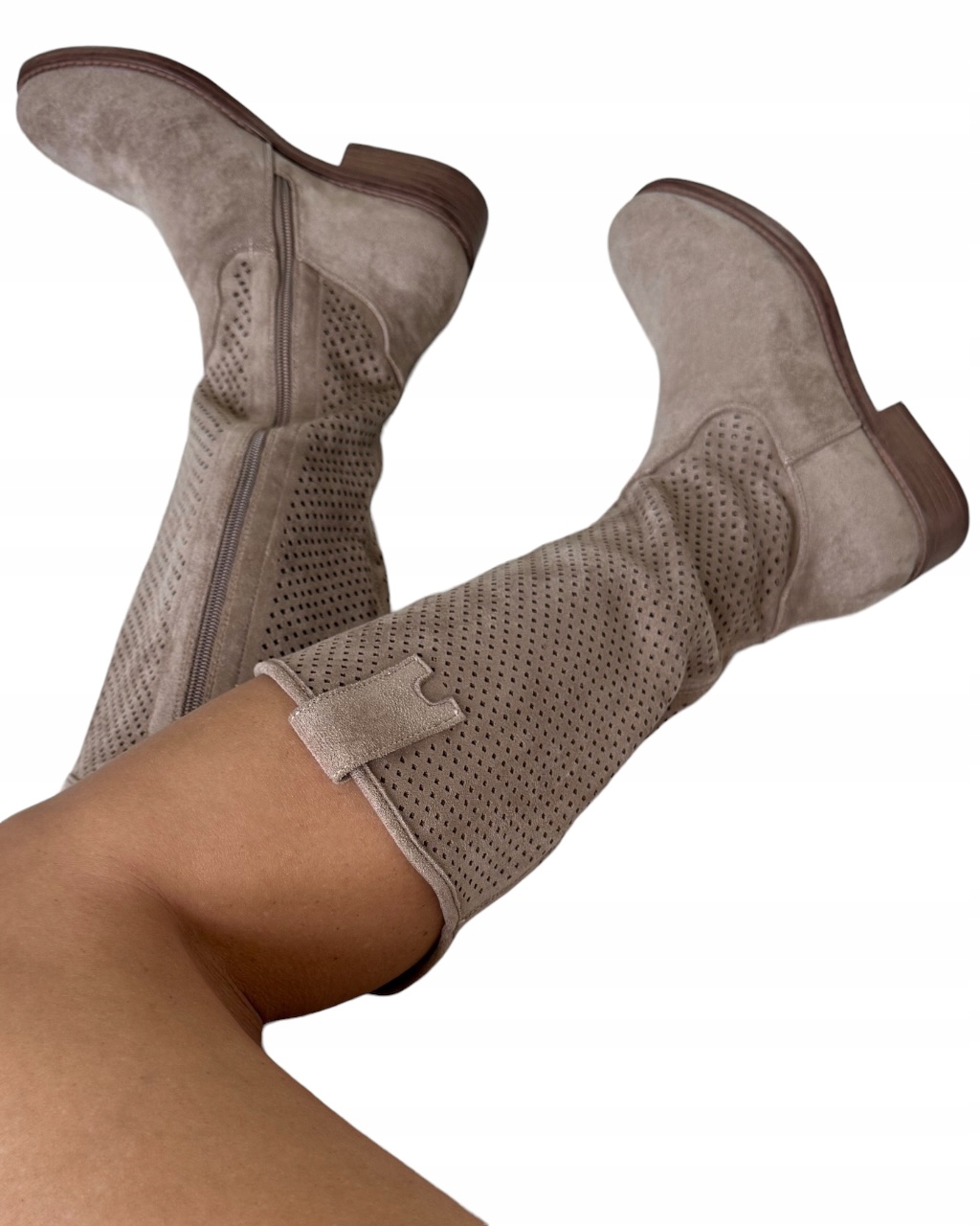 Ažurové Kozačky Dámské Semišové Letní Kozačky Vzdušné Jarní 40