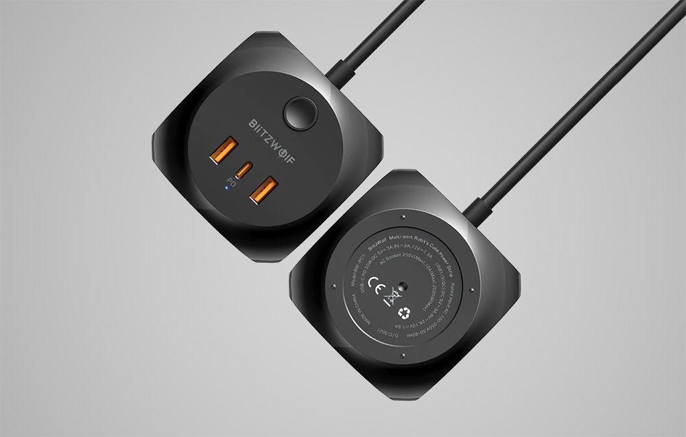 BLITZWOLF PRZEDŁUŻACZ LISTWA ŁADOWARKA SIECIOWA 3X AC 2X USB-A USB-C 2500W Złącza USB typ C USB