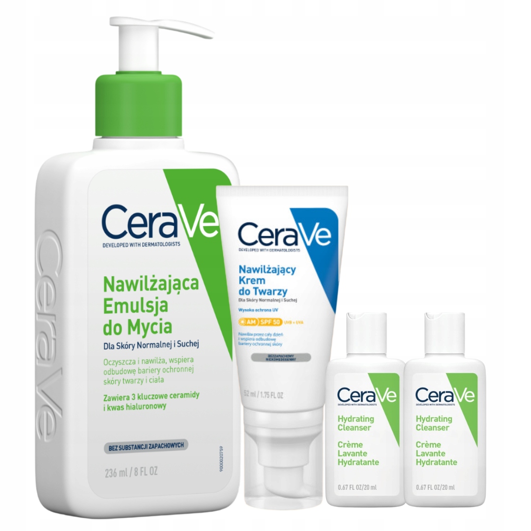 CeraVe Emulsja Nawilżająca do Mycia 236ml Krem do Twarzy Spf 50 52ml