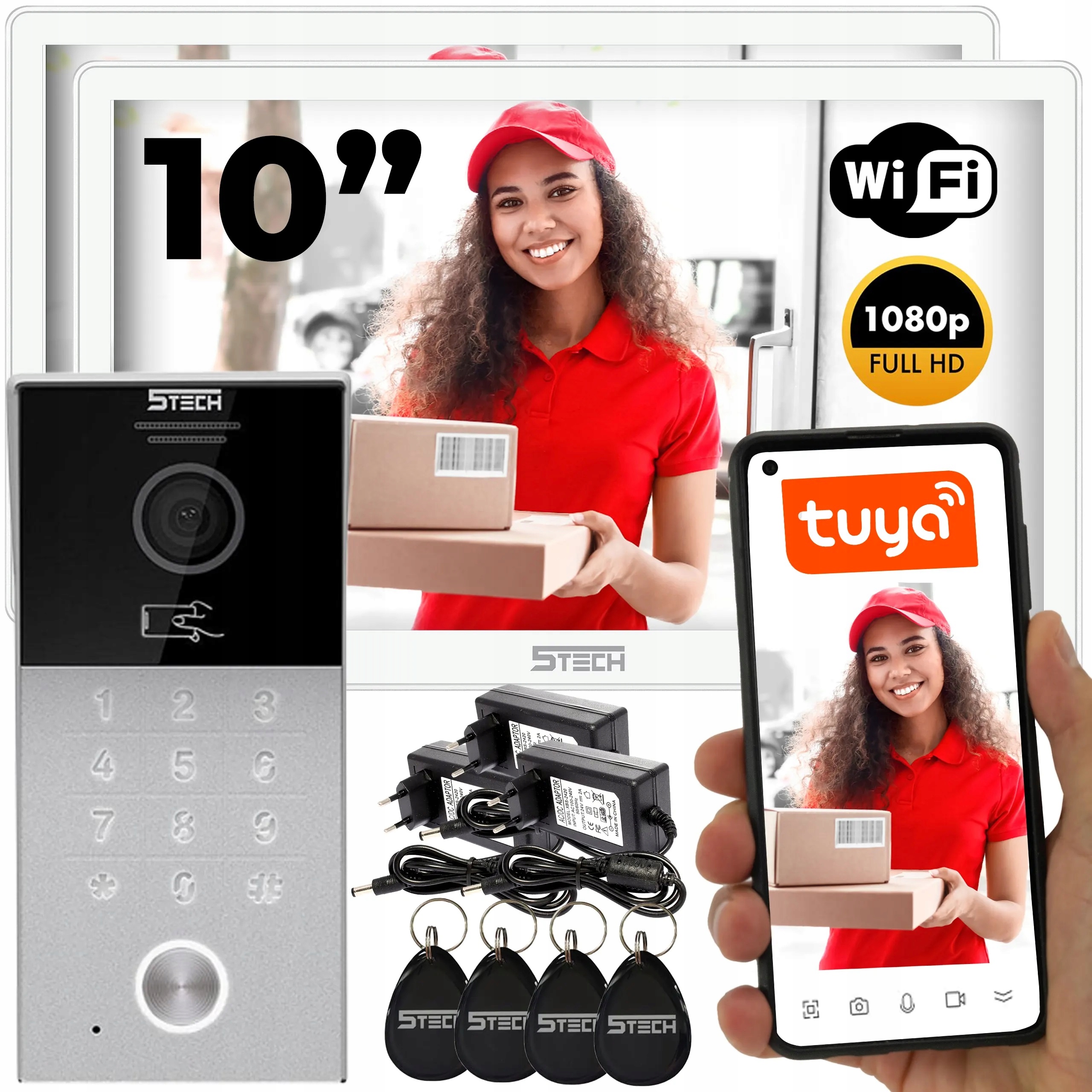 Wideodomofon 4-ŻYŁOWY 5TECH Wifi 2 Monitory Interkom Stacja Natynkowa 84225