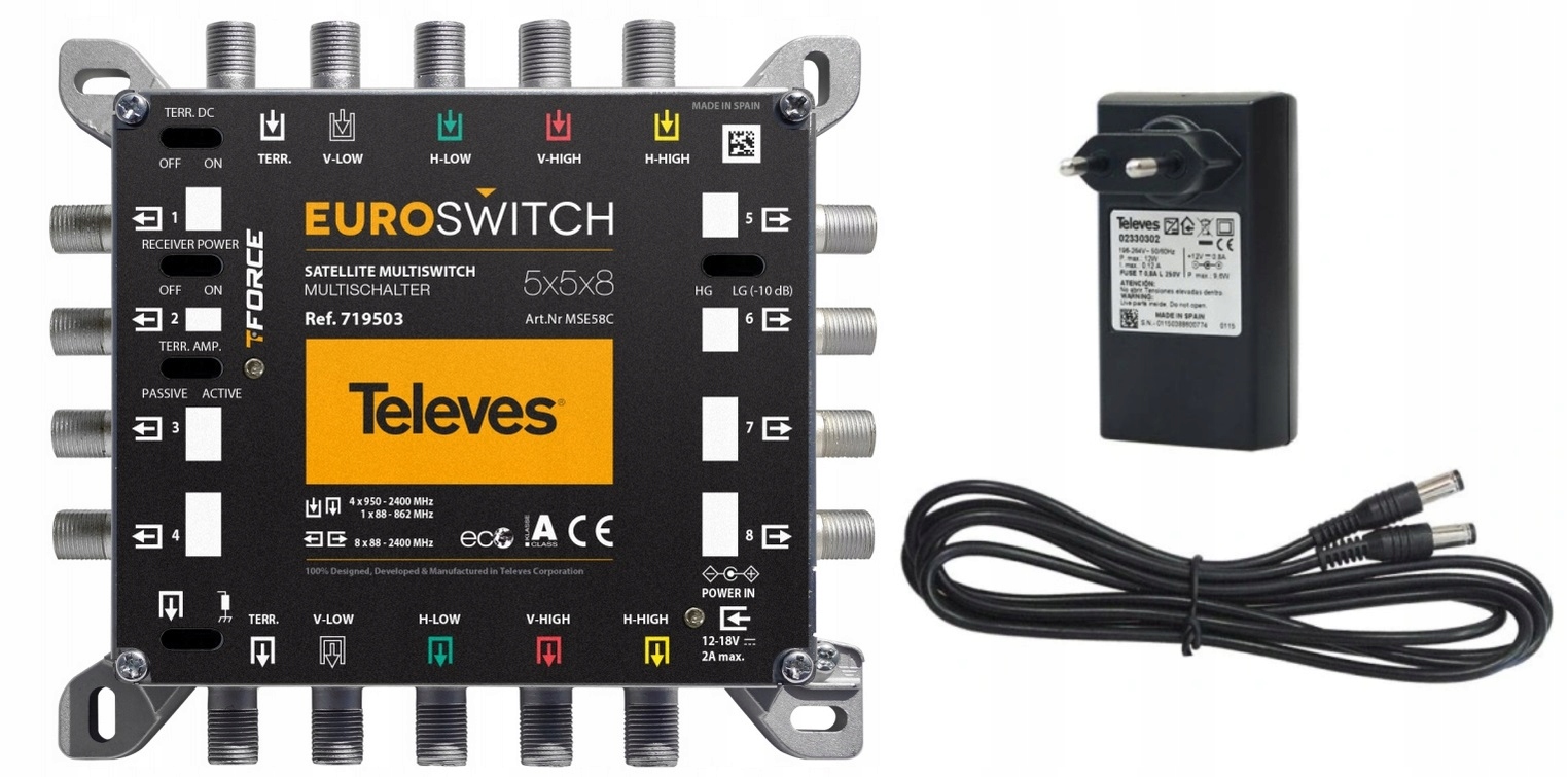 MULTISWITCH ROZDZIELACZ TV 5x8 TELEVES 5/8 + ZASILACZ