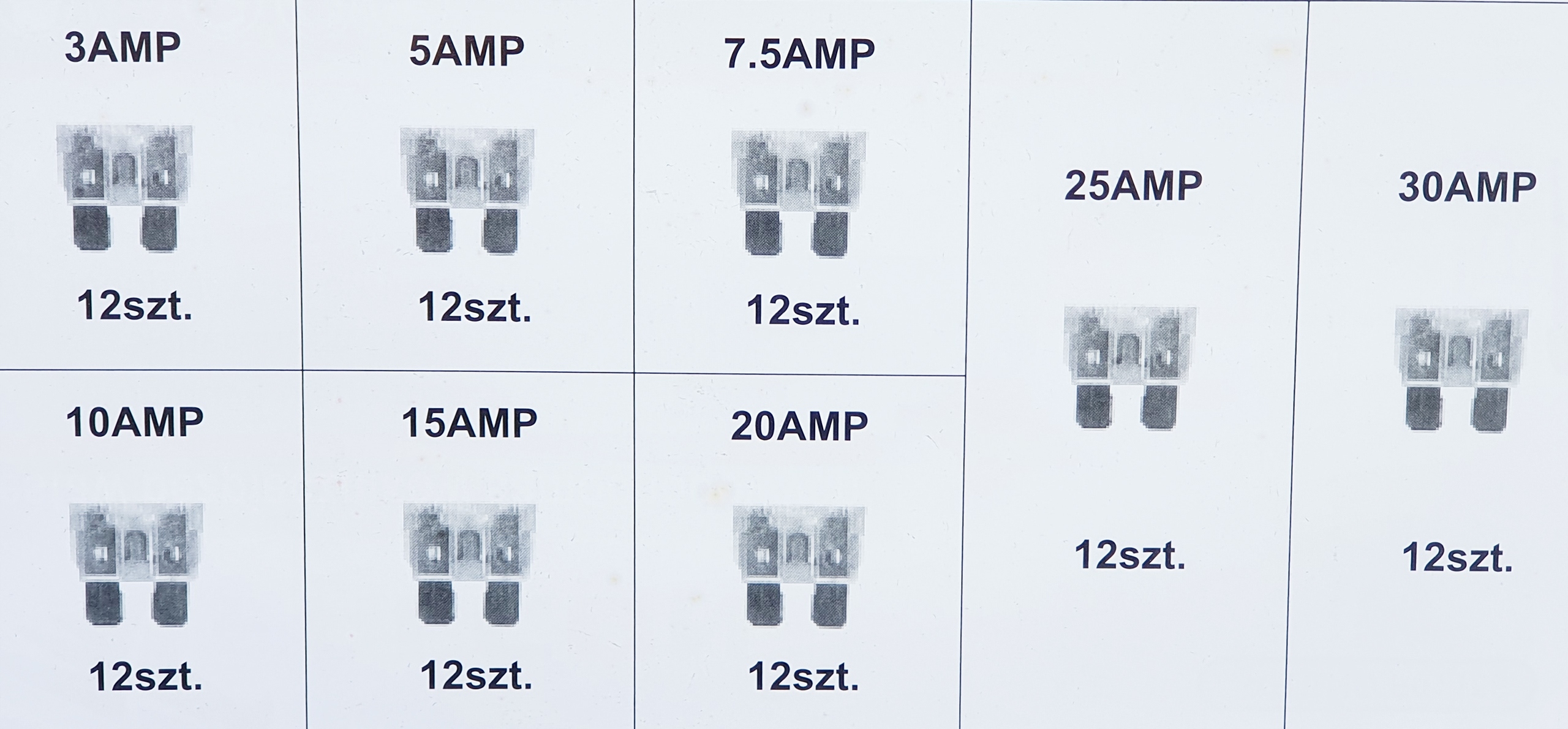 ZESTAW BEZPIECZNIKÓW SAMOCHODOWYCH PŁYTKOWE STANDARD 96 SZT 3A-30A CHWYTAK Producent części Falcon