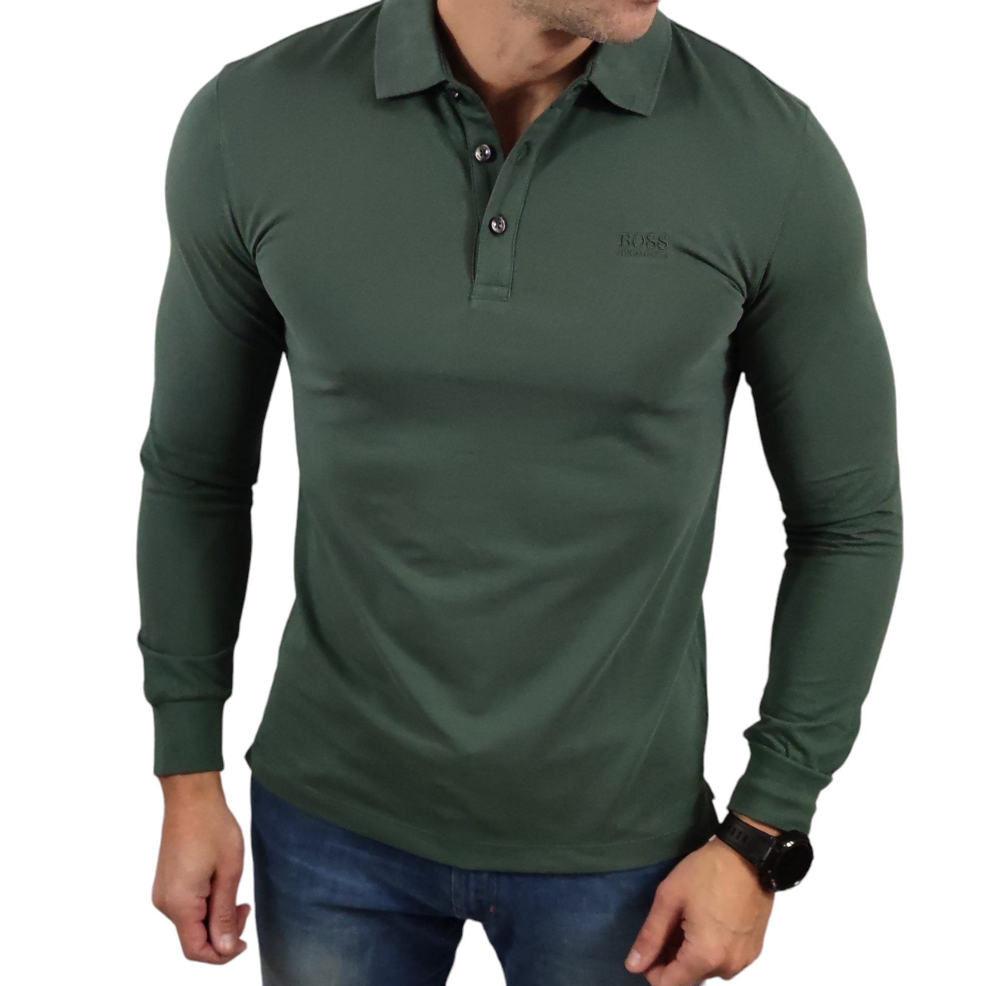 Polokošile s dlouhým rukávem Hugo Boss, barva khaki XXL