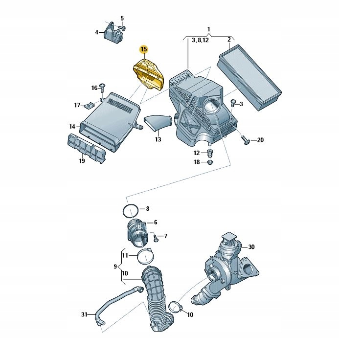 MIESZEK RURA ŁAPACZ DOLOT POWIETRZA AUDI A4 A5 Q5 Numer katalogowy części 8R0129739A01C