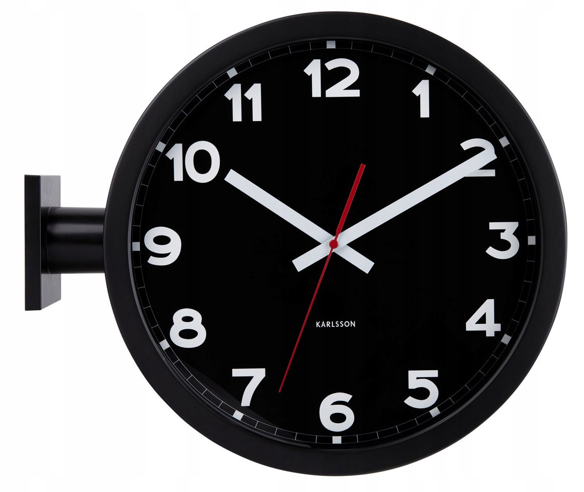 Veľký Čierny Okrúhly Obojstranný Nástenný Hodinový Strojček Karlsson KA5966BK