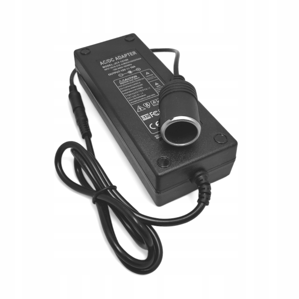 Zasilacz 12V 10A 120W + adapter gniazda wtyku zapalniczki samochodowej