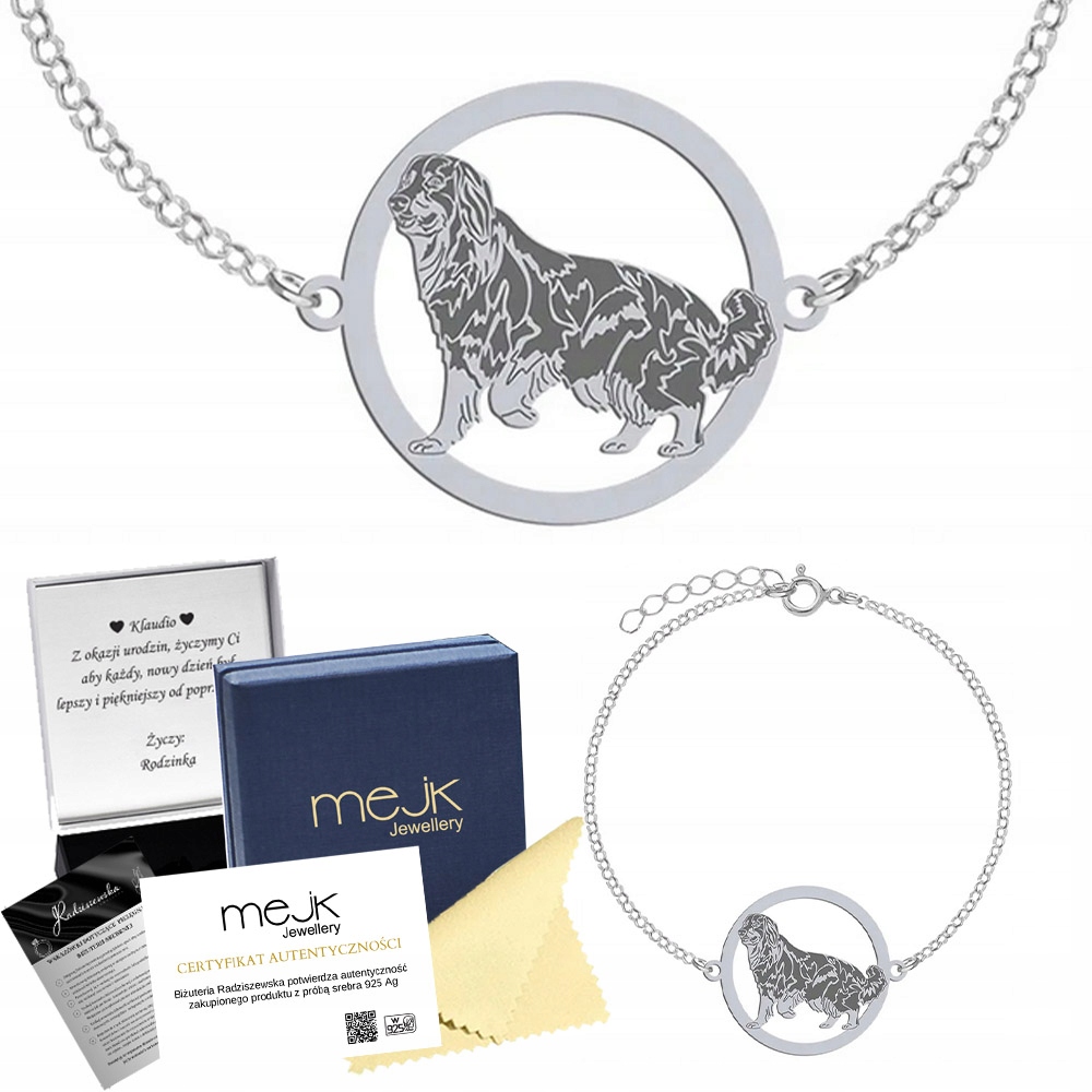 Stříbrný náramek se psem Hovawart 925 Šperky Gravírování Dedikace Bonus