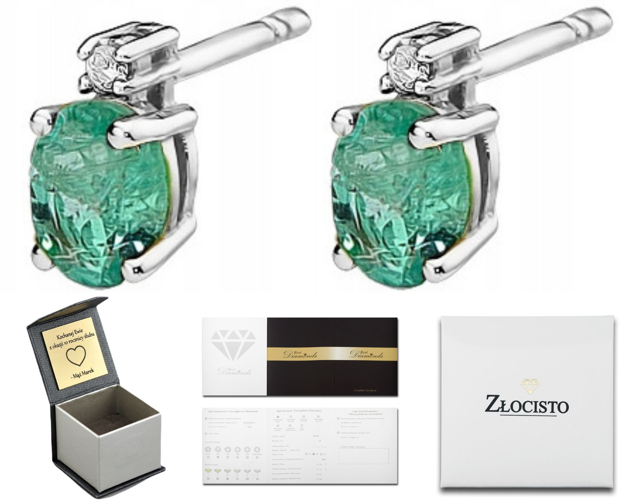 Zlaté Náušnice S Brilianty A Smaragdem A Šrouby