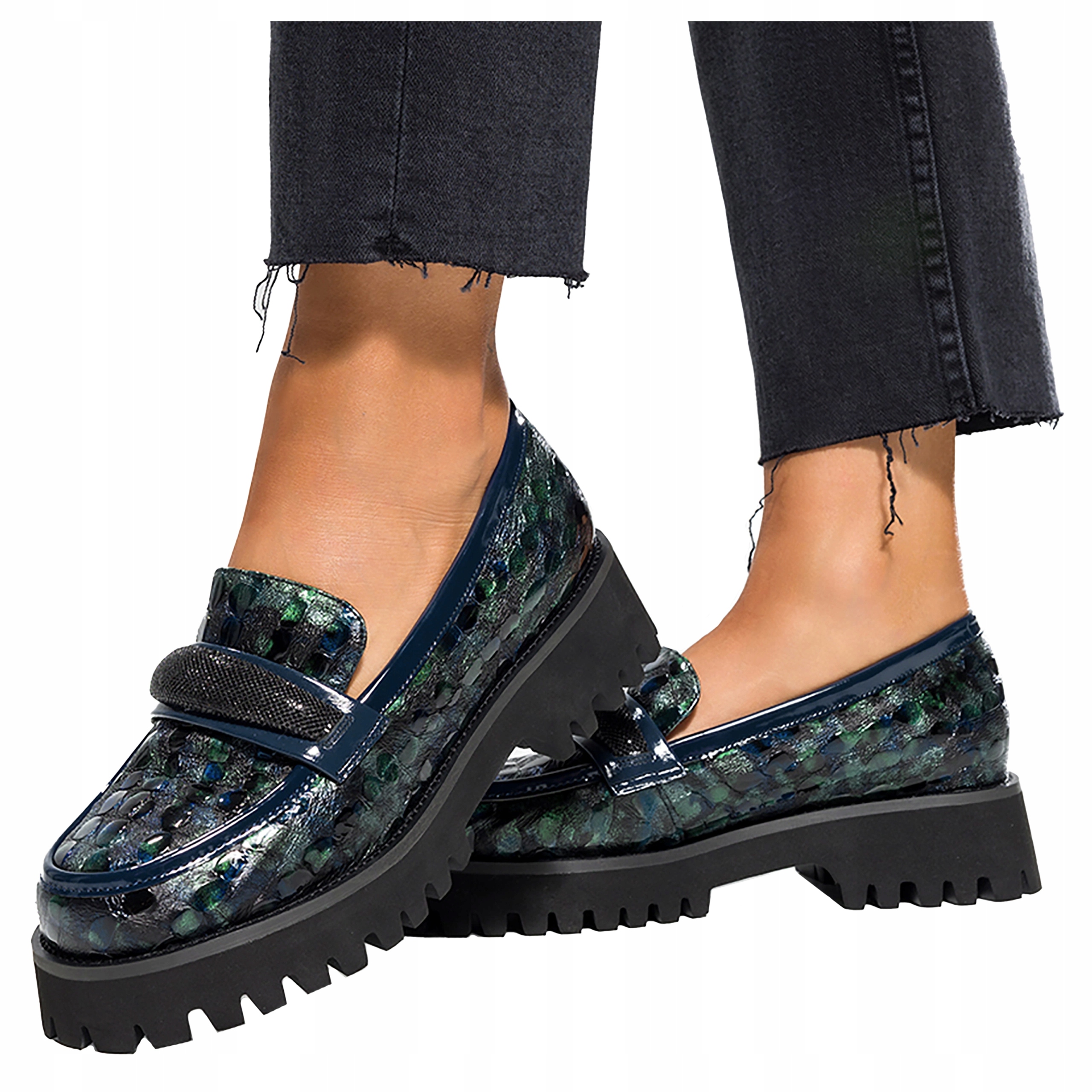 Mokasíny Zelené Kožené Dámské Běžící Platforma Pohodlné Módní r 39