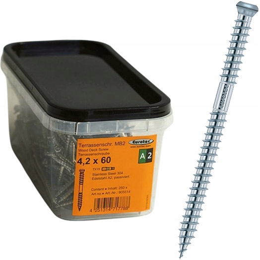 Wkręty tarasowe do drewna desek tarasu 50X srebrne 4,2x60mm TX15 250szt