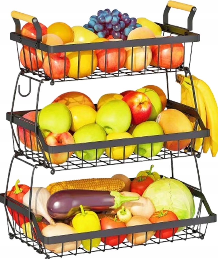 3-ÚROVŇOVÝ Kôš Na Ovocie S Vešiakmi Na Banány, Kovový, Mt