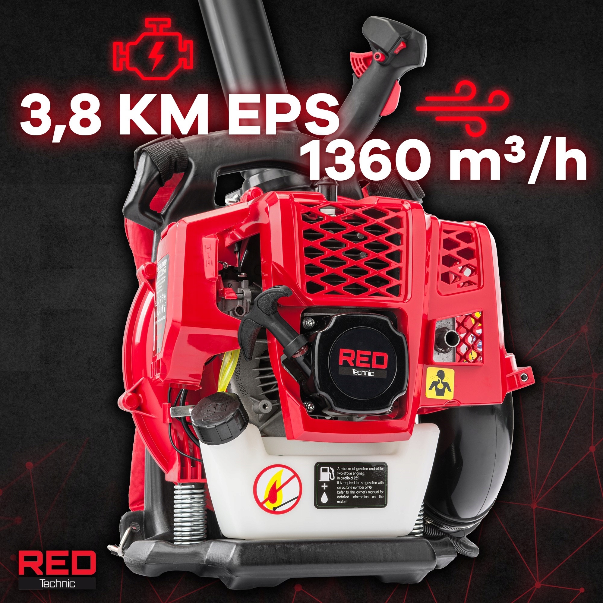 DMUCHAWA SPALINOWA PLECAKOWA DO LIŚCI TRAWY ŚNIEGU 3,8KM + OLEJ Wydajność 23 m3/min