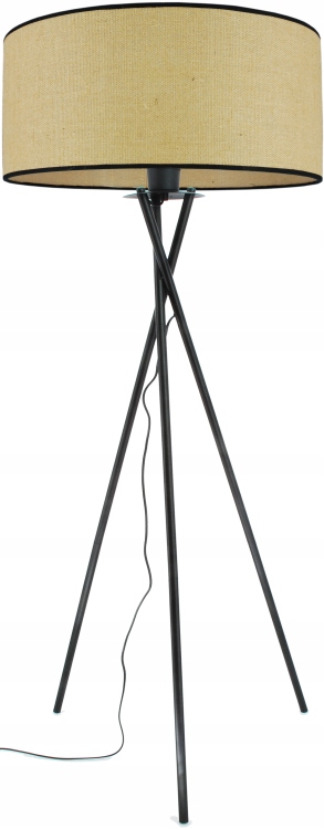Stojaca podlahová lampa Boho Prírodná Juta s čiernym lemom Trojnožka