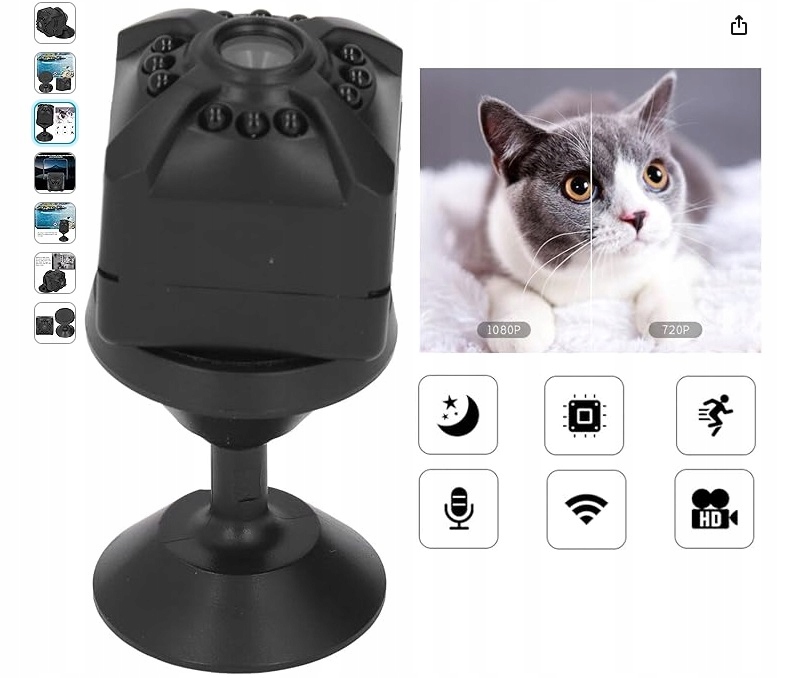 Mini Kamera Bezpieczeństwa Wifi, 1080P Night Vision w Czasie Rzeczywistym
