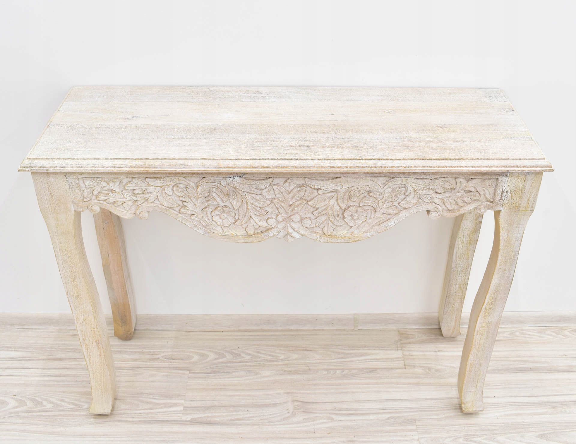 Konsola kolonialna indyjska lite drewno mango ręcznie rzeźbiona bielona Szerokość mebla 120 cm