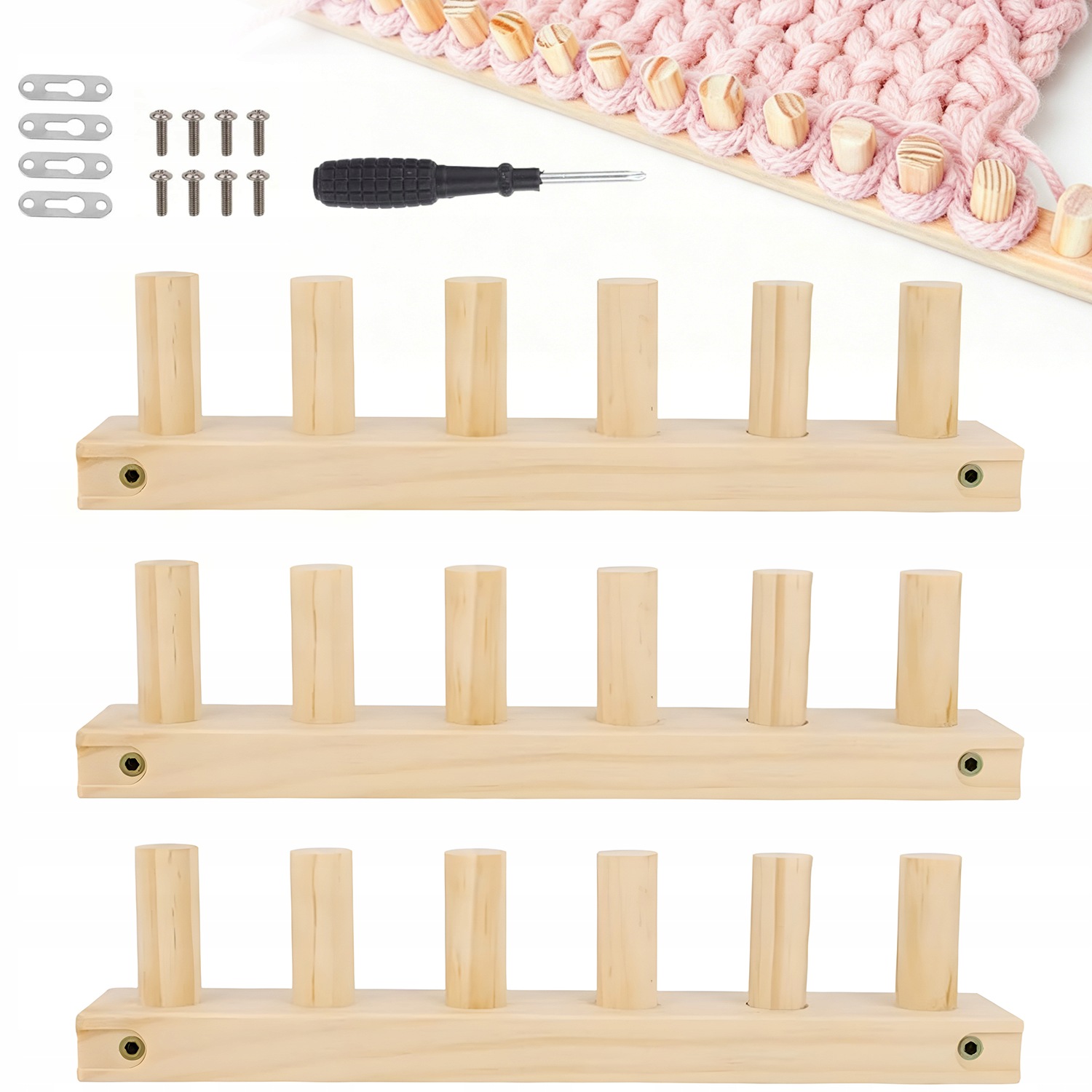 3X Pevné Dřevěné Tkalcovské Stojany S Vruty Pro Domácí Tkaní