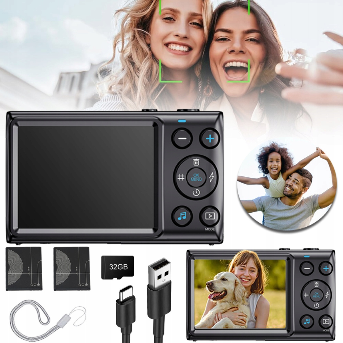 Digitální Fotoaparát Hd 4K 64MP 18X Zoom 32 Gb Kartou Černý