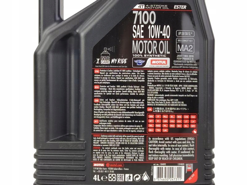 OLEJ MOTUL 10W40 4L 7100 MA2 4T / MOTOCYKLE Numer katalogowy producenta 104092