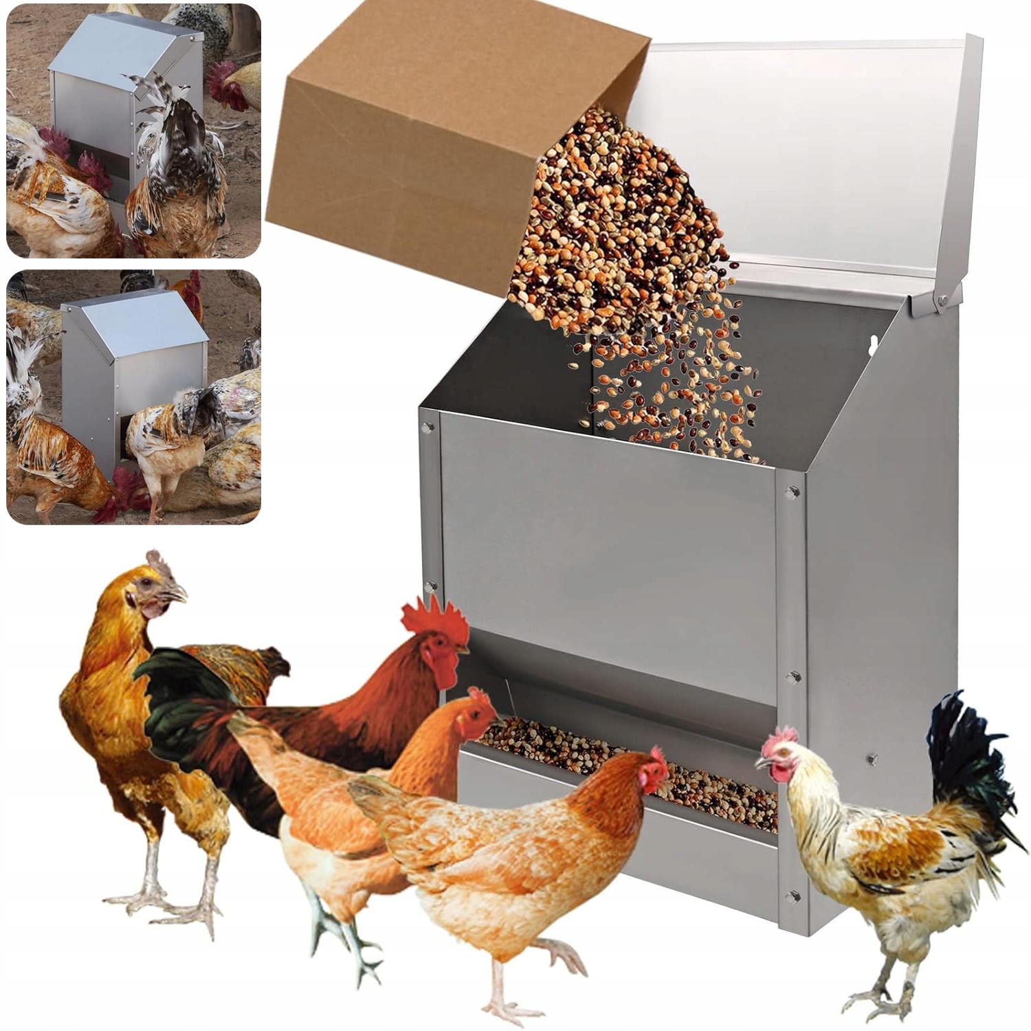 Nástěnné Krmítko S Klopou Ocel Galvanizovaná Drůbež Kachní Slepice Křepelky