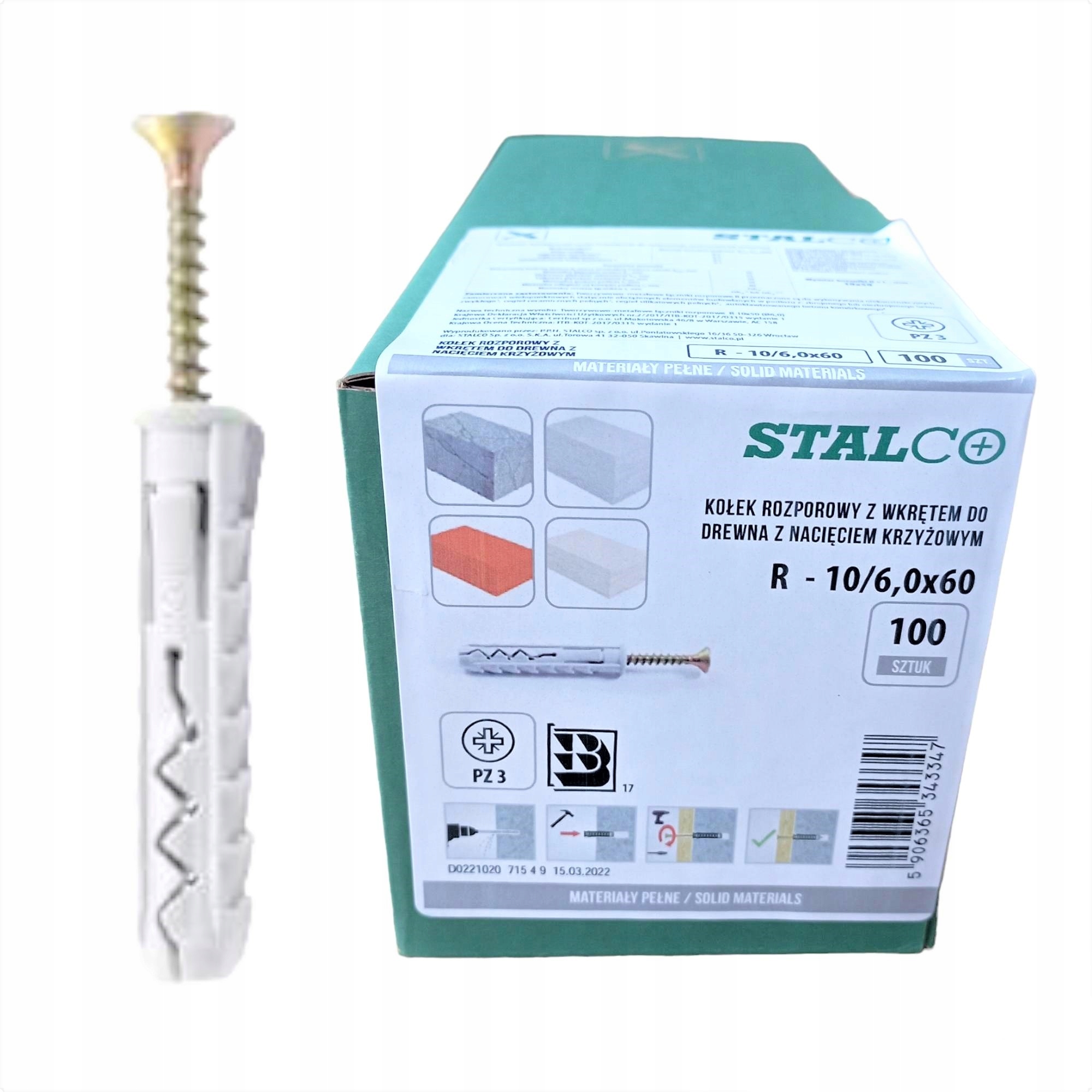 

Kołek Rozporowy 10x50 Z Wkrętem 6x60 100szt Stalco