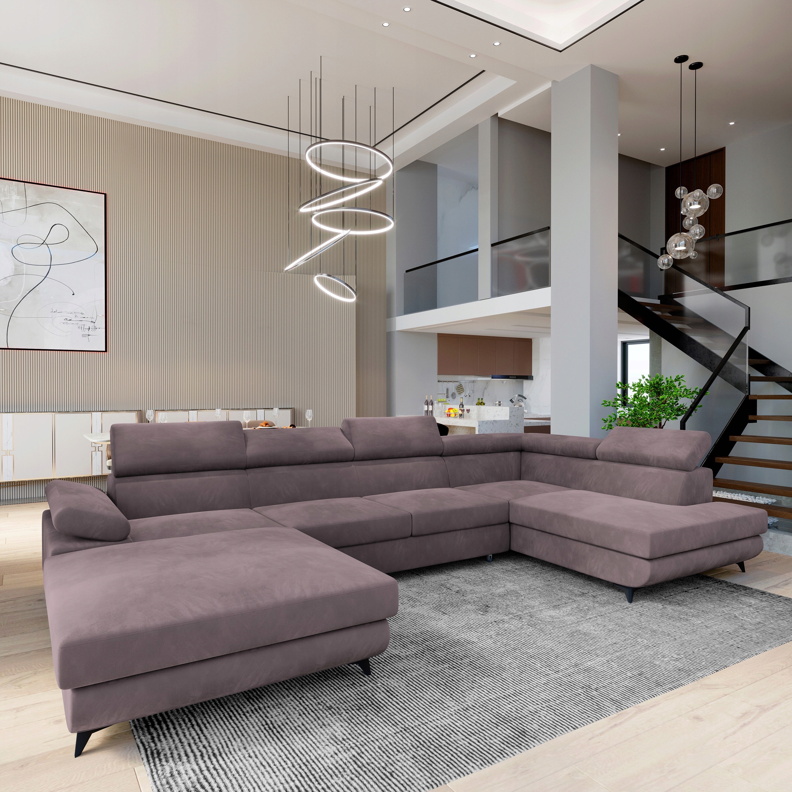 Rohová Sedací Souprava Rubano Funkce Spaní Klasický Velur Vřesový