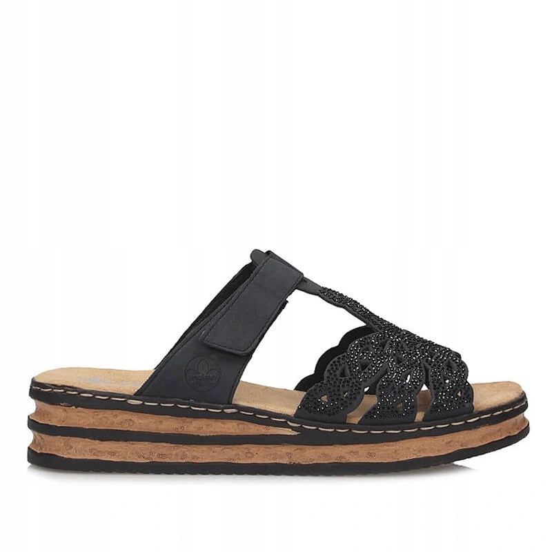 Nazouváky pantofle Rieker 62986-14 modré na suchý zip na klínku