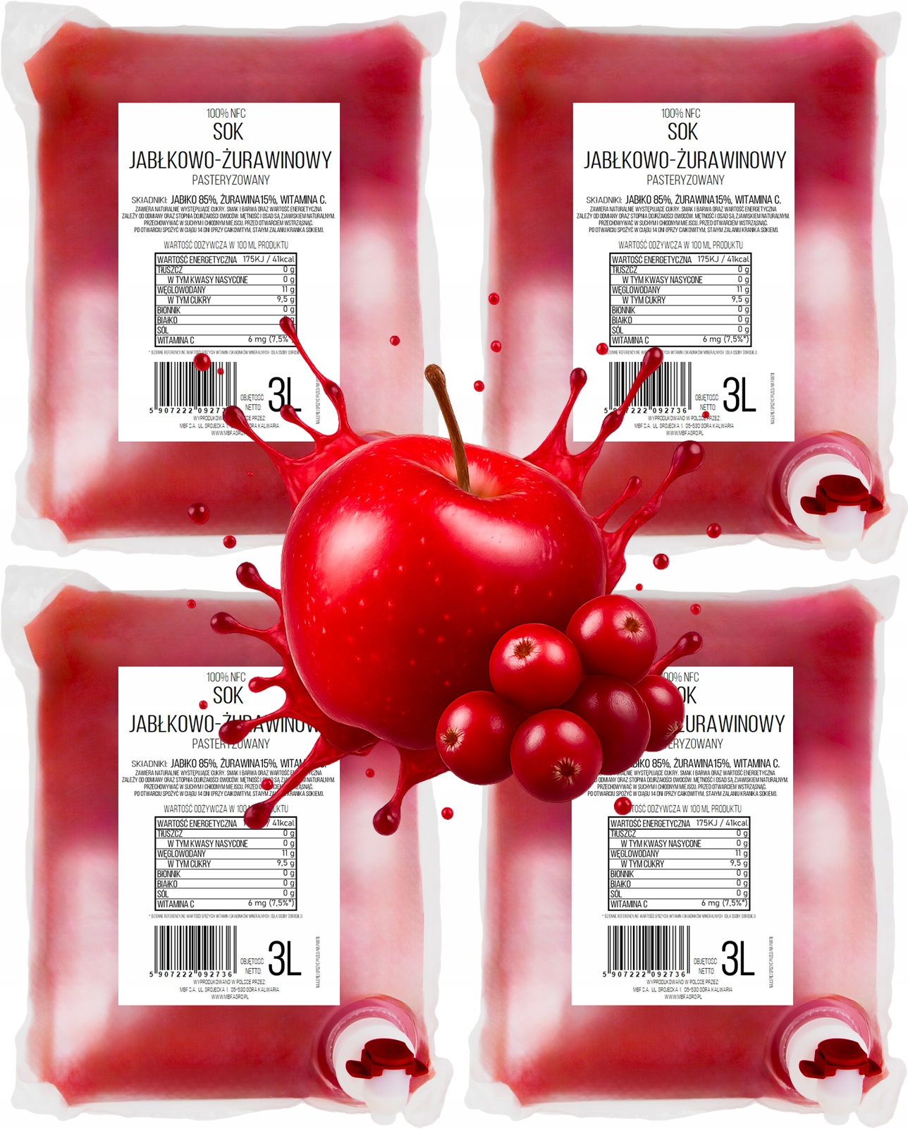 Levně Set Sok Jablko Brusinky Lisovaný 100% Nfc Pure Press 4 x 3L