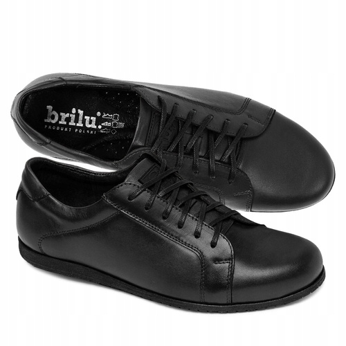 Brilu Polskie Męskie Skórzane Półbuty Casualowe Dylan Czarne 45