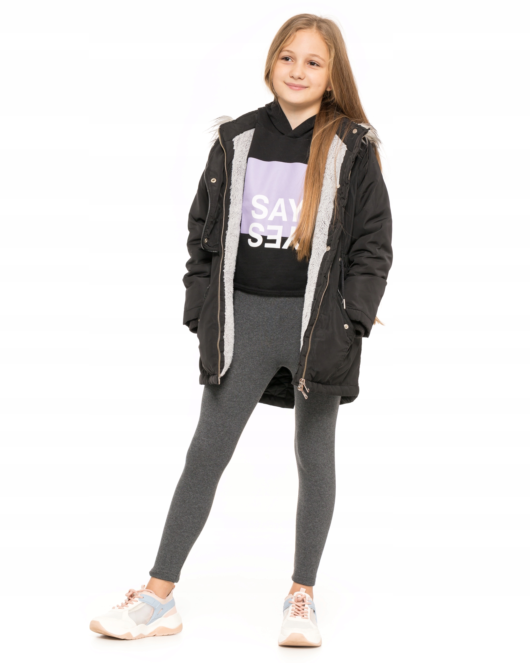 DZIEWCZĘCE LEGGINSY OCIEPLANE GETRY GRAFITOWE 140 Marka Inna marka