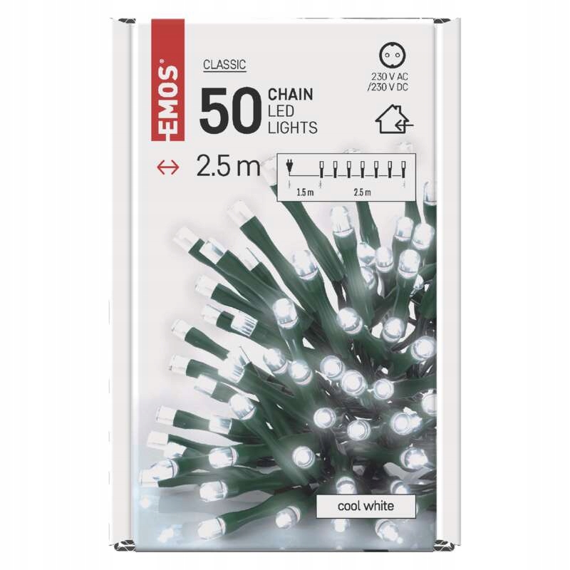 

Lampki choinkowe 50 Led 2,5m zimna biel, zielony p