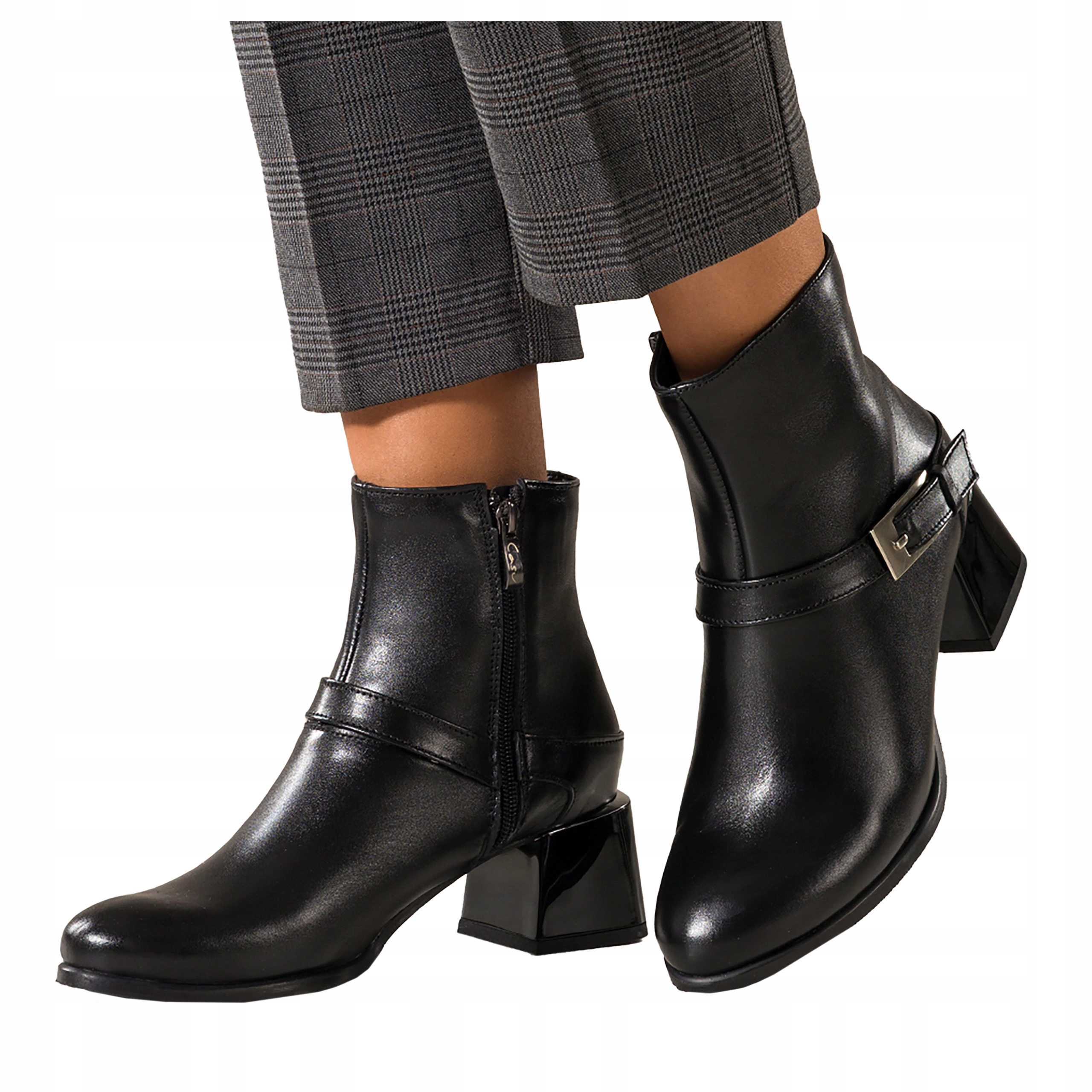 Černé dámské kotníkové boty Ozdobná kostka Pásek s přezkou Pohodlné vel. 36