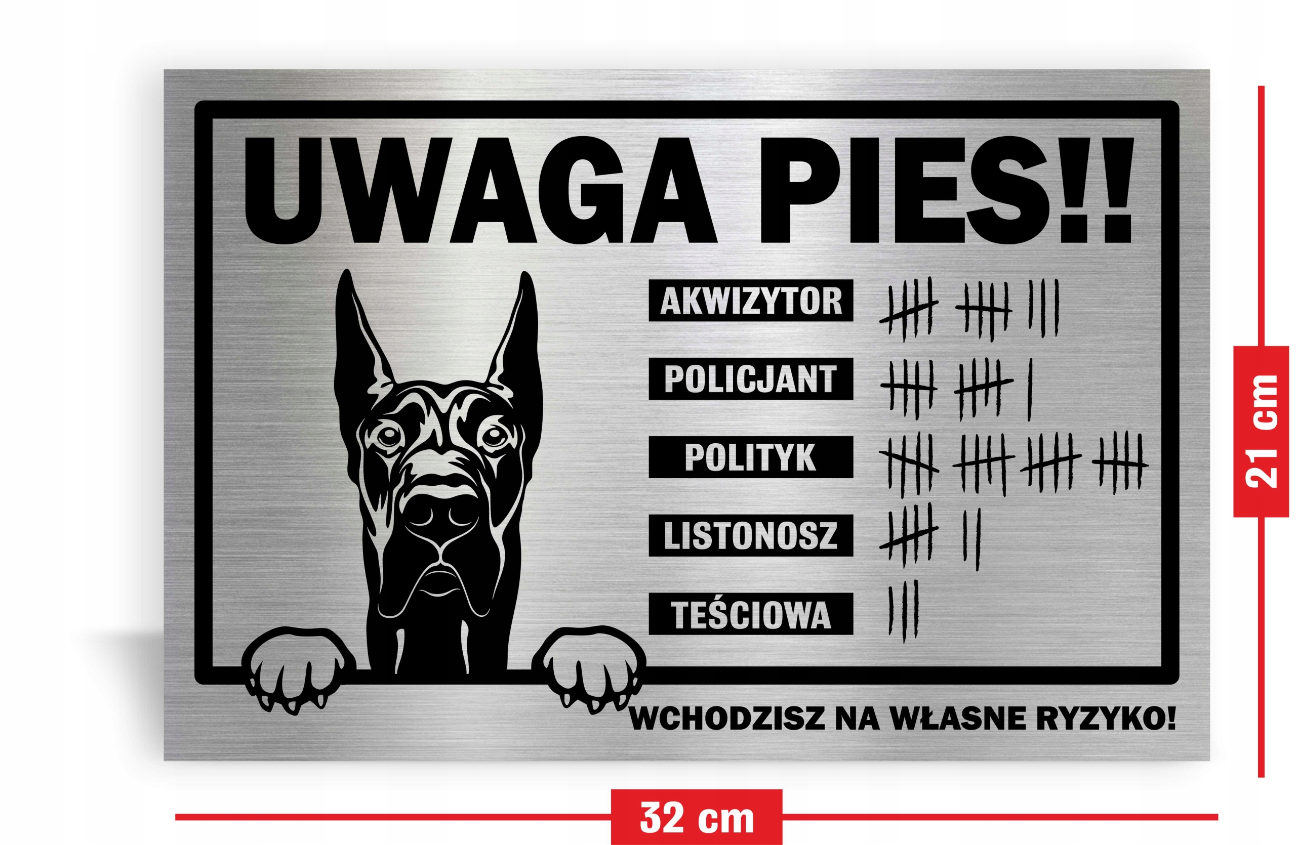 Tabliczka ALUMINIOWA UWAGA PIES ZABAWNA WSZYSTKIE RASY DRUK UV Marka bez marki