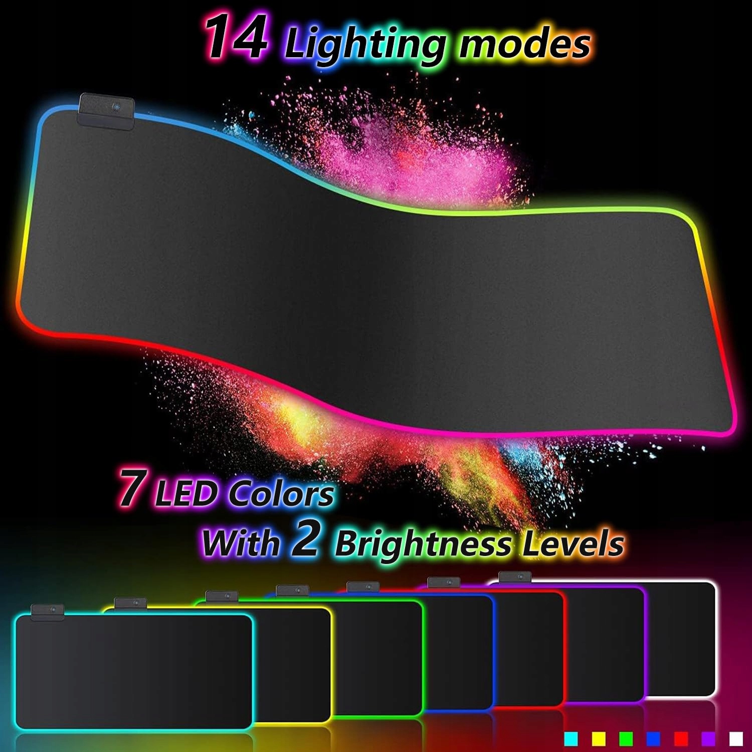 RGB Gaming Pad 900x400mm XXL 14 LED Wodoodporna Podkładka — miniatura 3