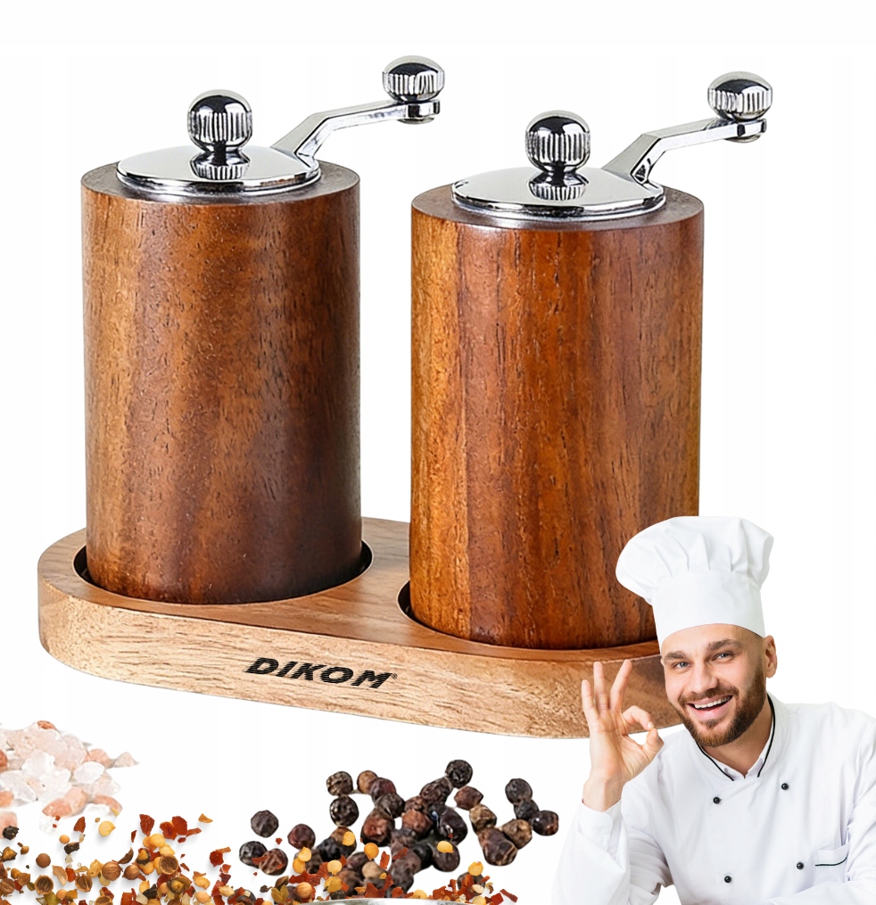 Set Dřevěný Mlýnek Dikom 2ks Na Pepř A Koření Dřevo 10 cm
