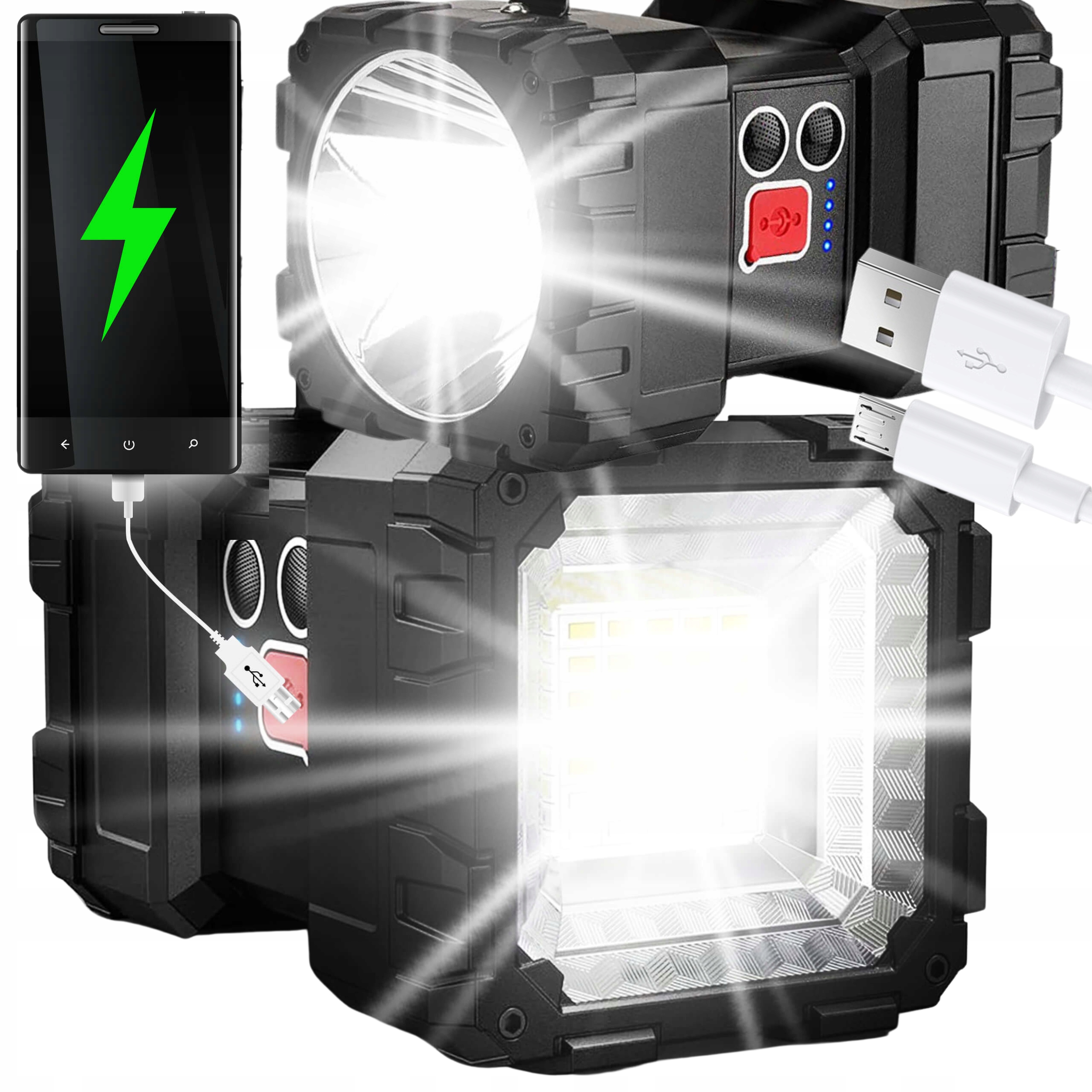 Výkonná Akumulátorová Led Svítilna Reflektor Oboustranná Bivakovací Powerbanka Cree