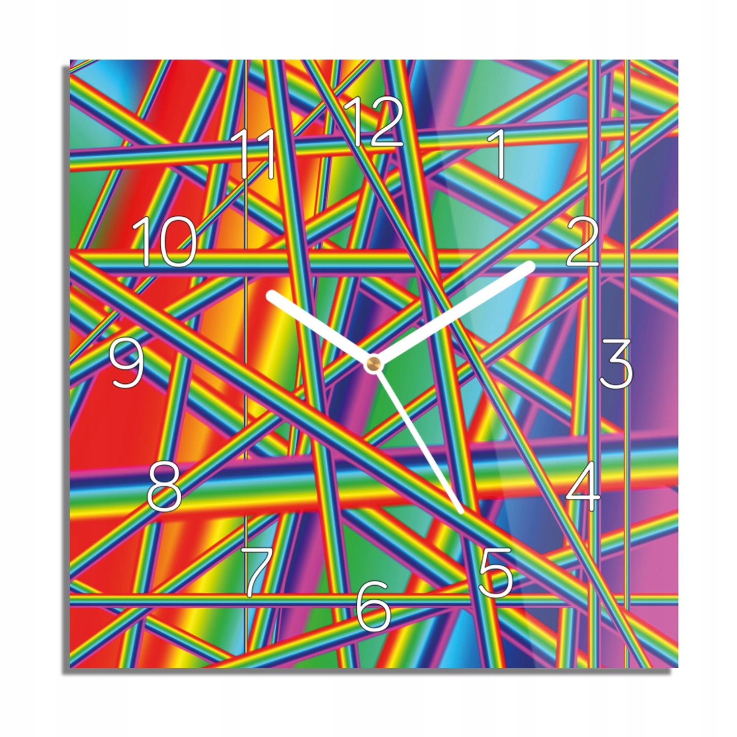 

Tęczowe linie neon zegar na szkle 30x30 do pokoju