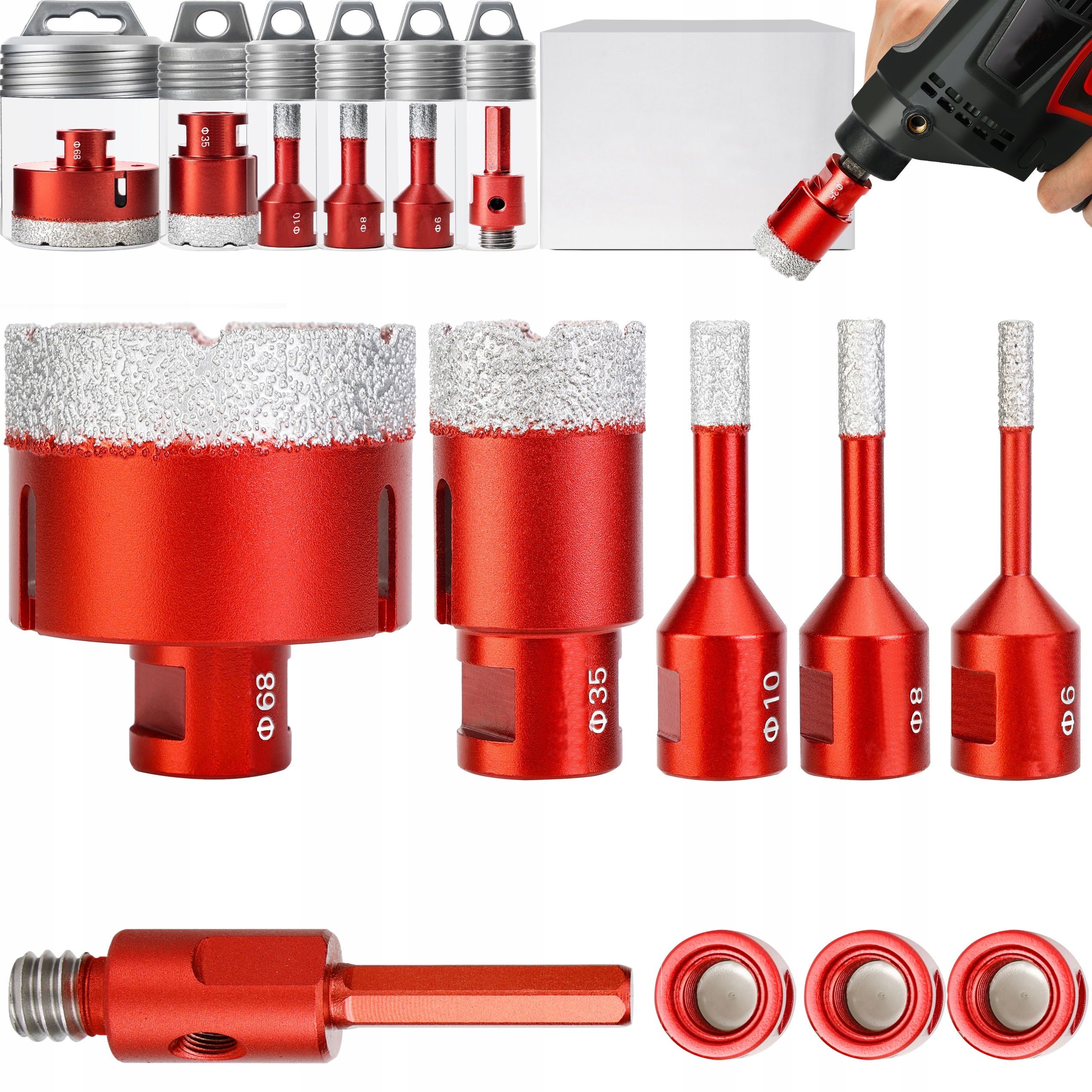 OTWORNICA DIAMENTOWA KORONKA WIERTŁO 6 8 10 35 68mm ADAPTER M14 DO GRESU