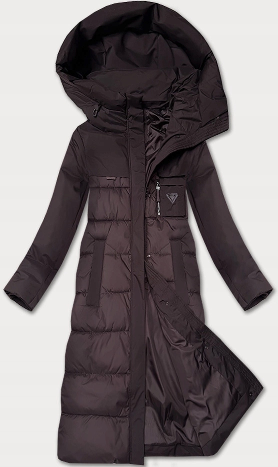 Prošívaná Dlouhá Bunda 7820 Hnědá 48