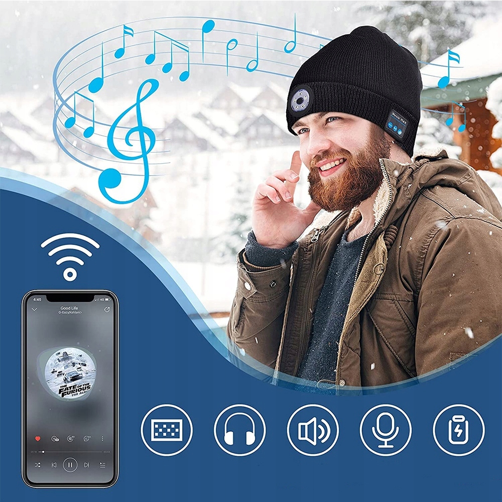 CZAPKA ZIMOWA LATARKA LAMPKA ROBOCZA MUZYCZNA LED Marka inna