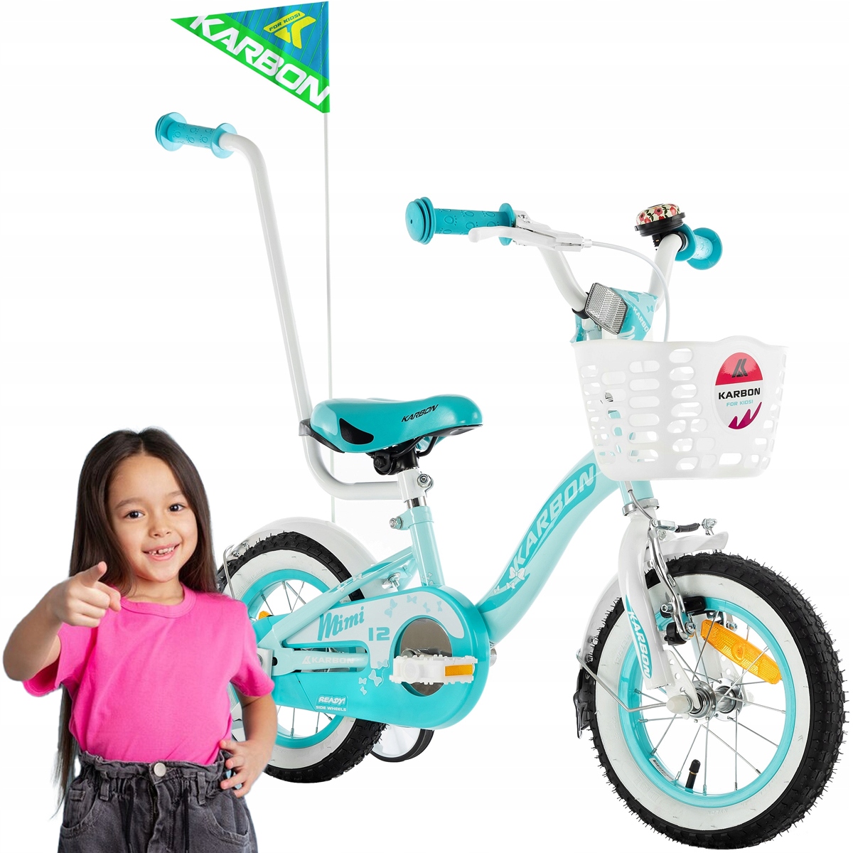 Rowerek Dla Dziewczynki Karbon Mtb MIMI 12 Cali Kółeczka Koszyk Błotniki