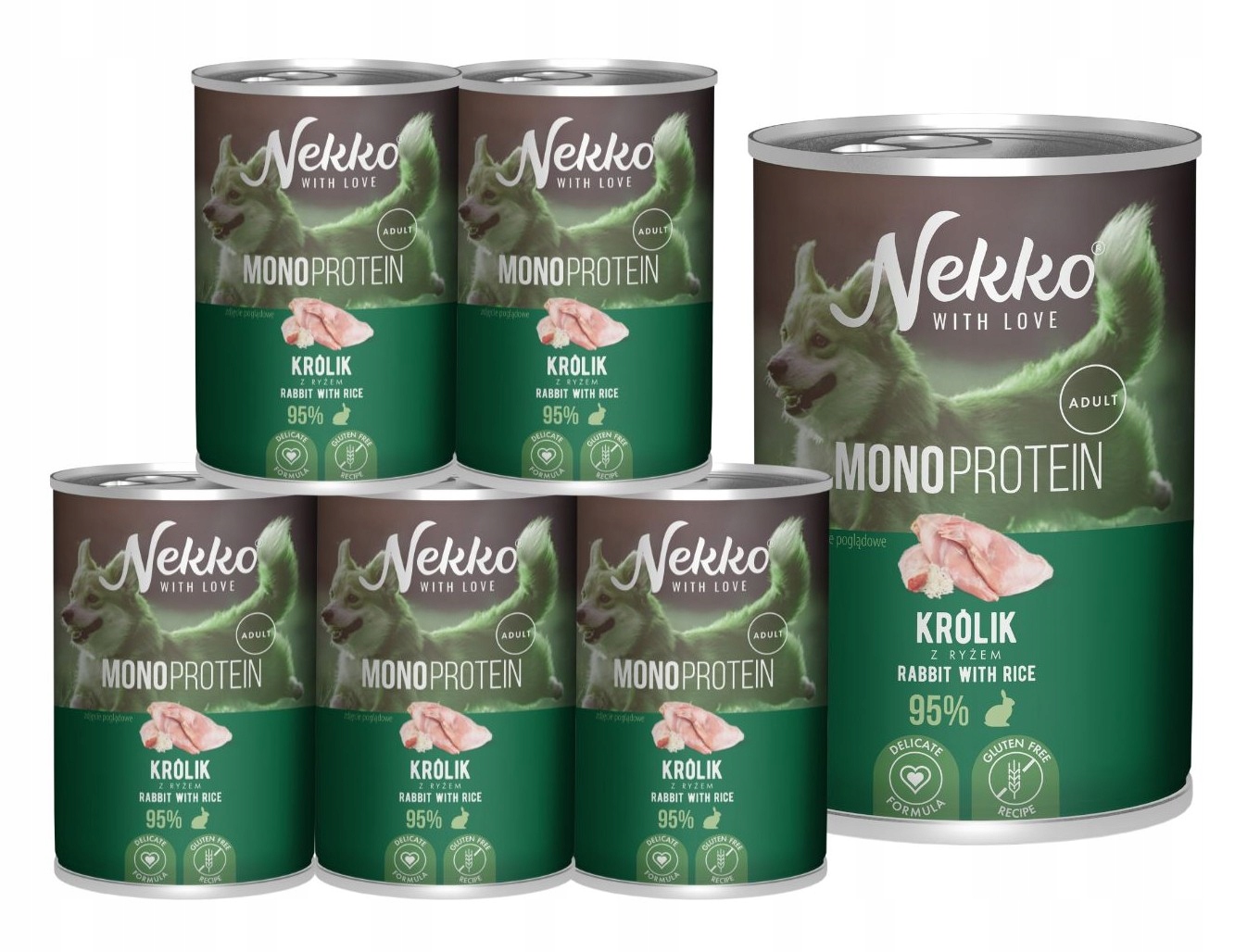 Nekko Monoprotein vlhké krmivo pro psy Králík Rýže 6x400g