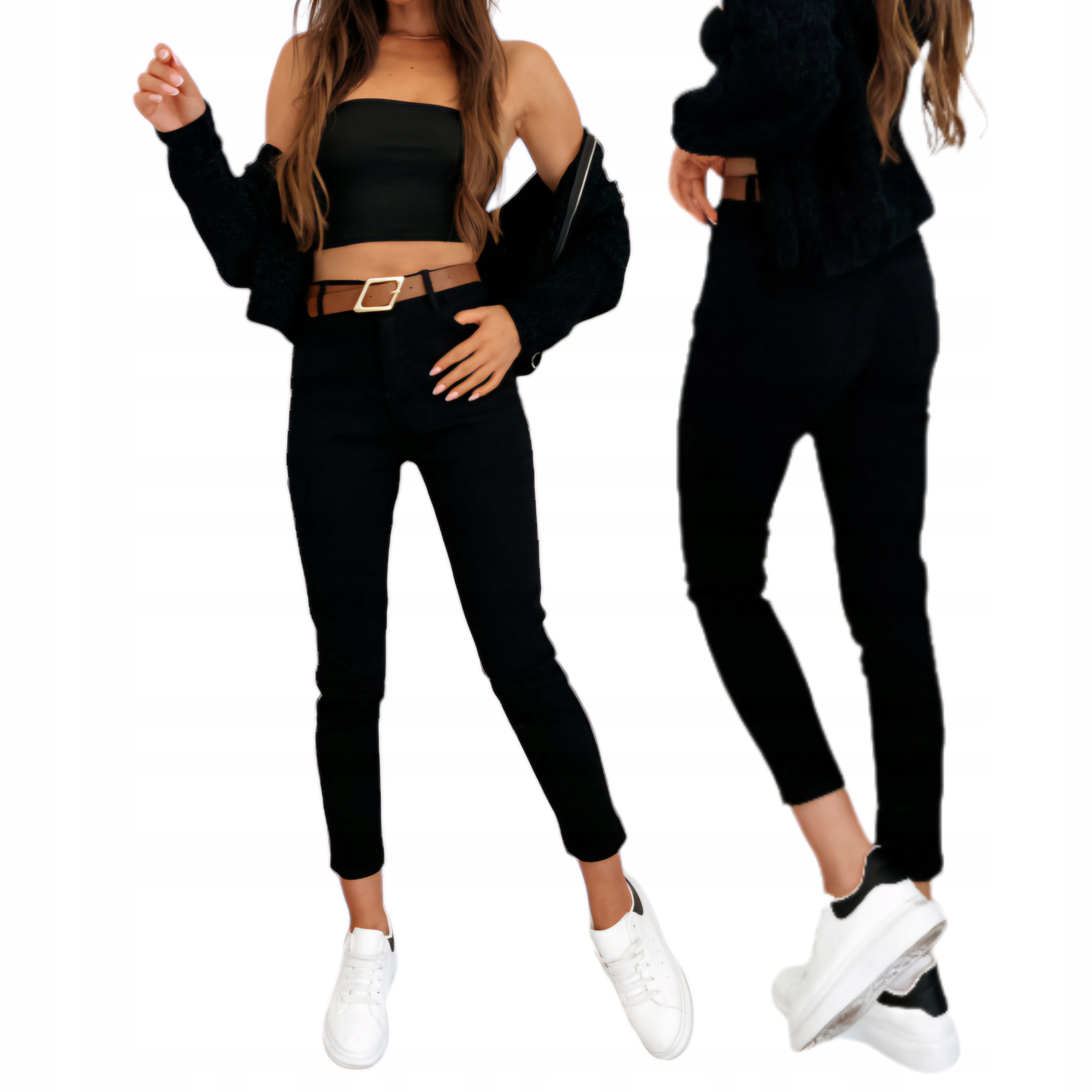 Kalhoty Mom Fit Boyfriend Jeans Push Up Černé S Páskem vel. S 36