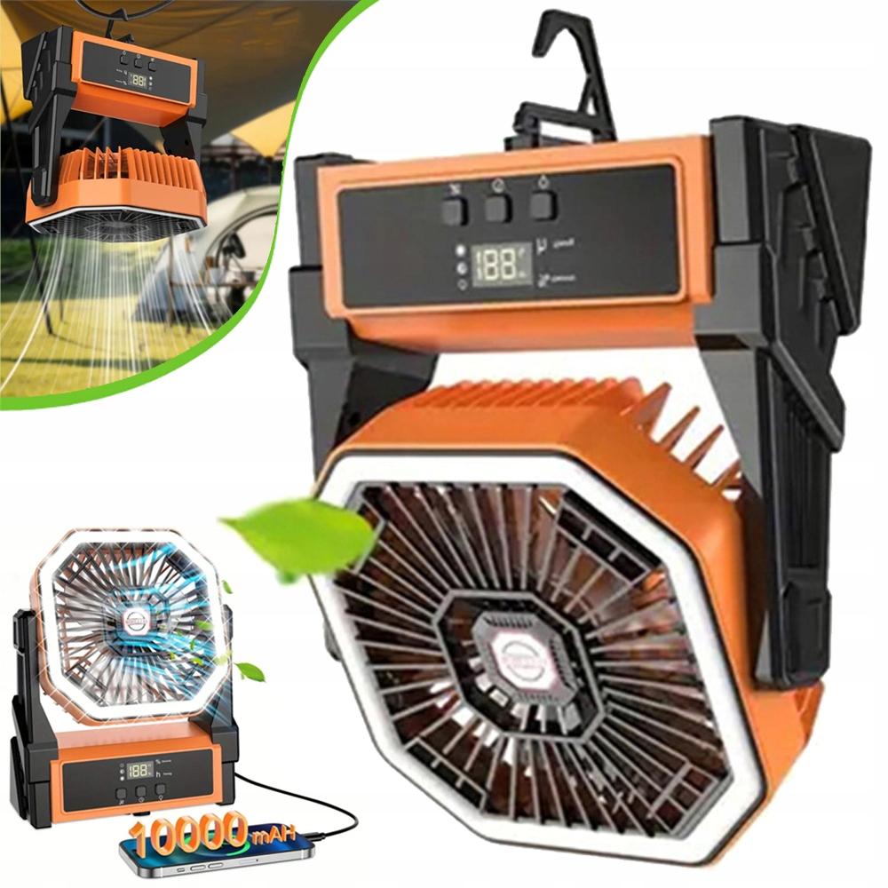 Stolní ventilátor, 4 rychlosti, stanový ventilátor se skládacím háčkem