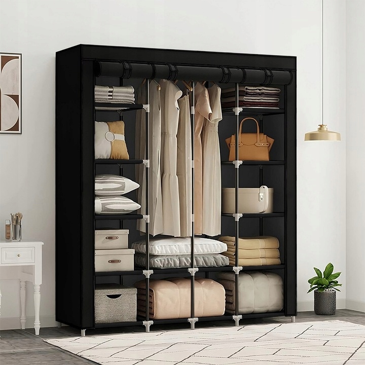 SZAFA TEKSTYLNA MATERIAŁOWA SKŁADANA REGAŁ PÓŁKI Kolor dominujący odcienie szarości