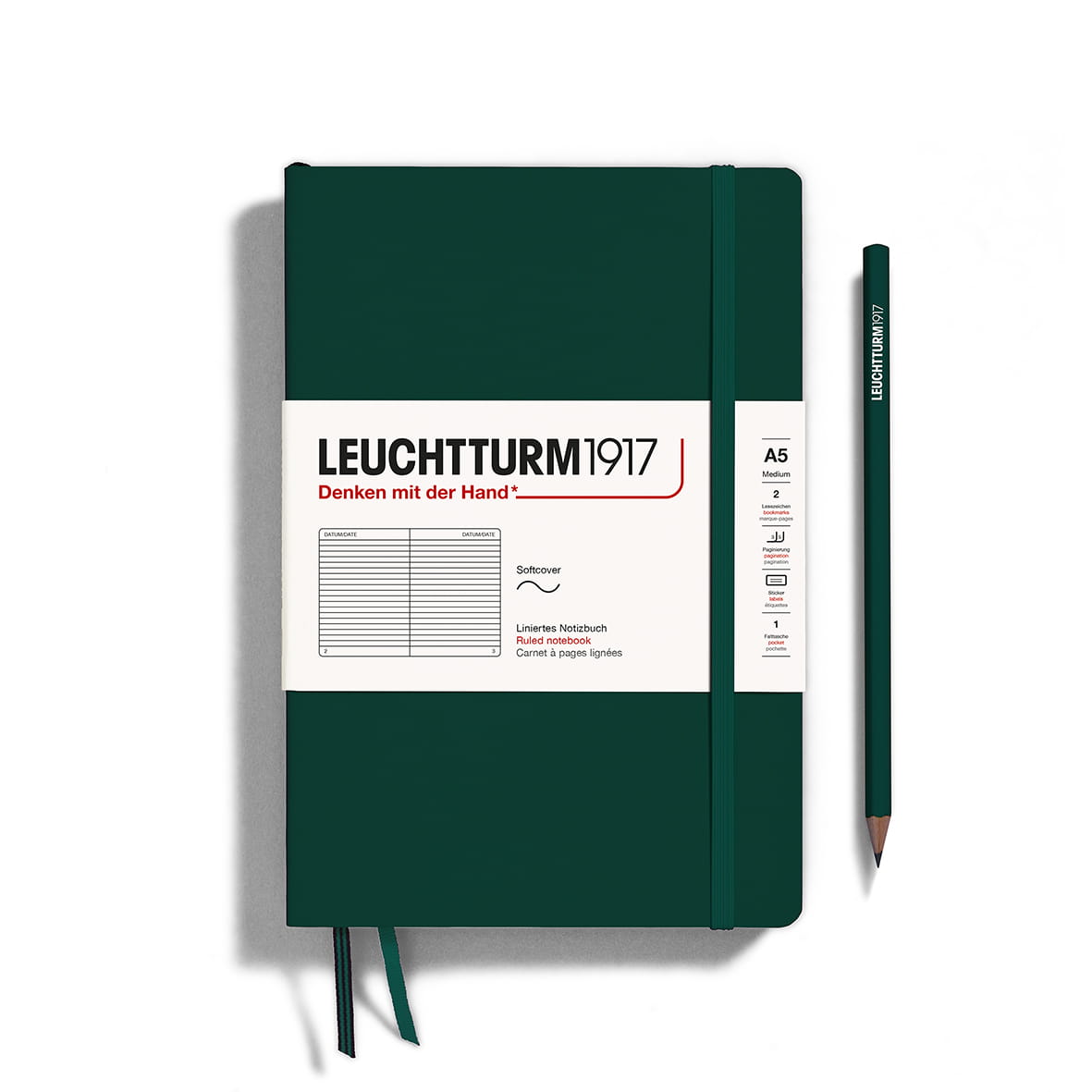 Notatnik Leuchtturm1917 Medium A5, miękka oprawa, linie, Forest Green