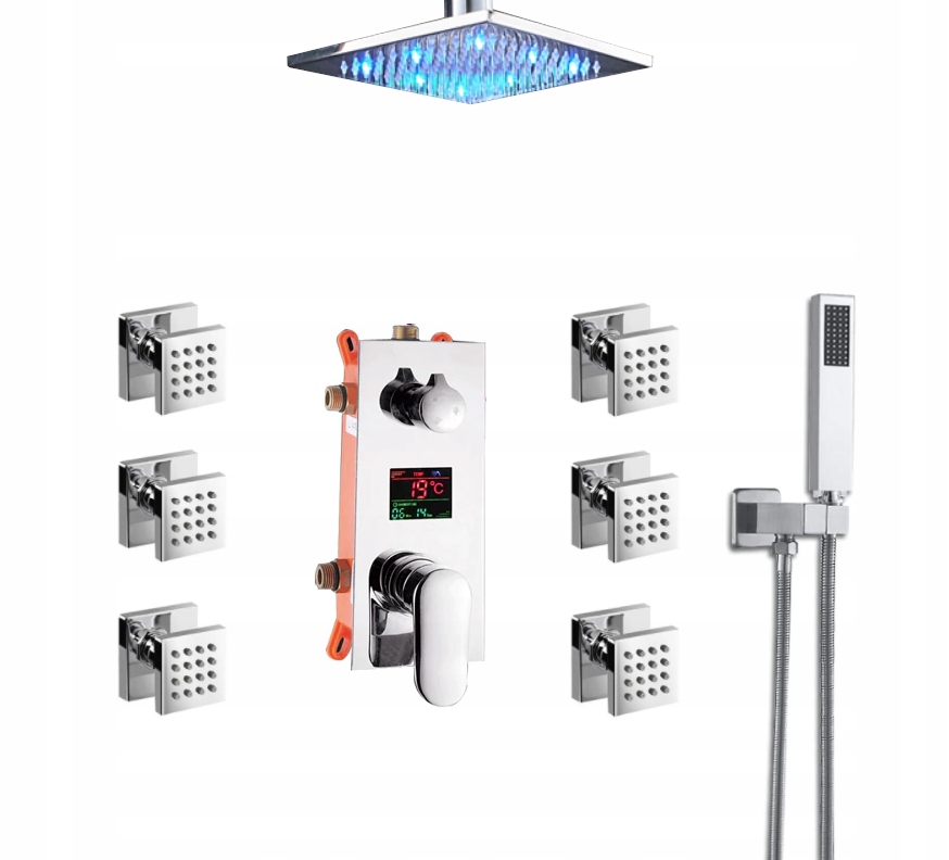 Podomietkový Set Led Dažďová Sprcha 25 CM, Hydromasáž