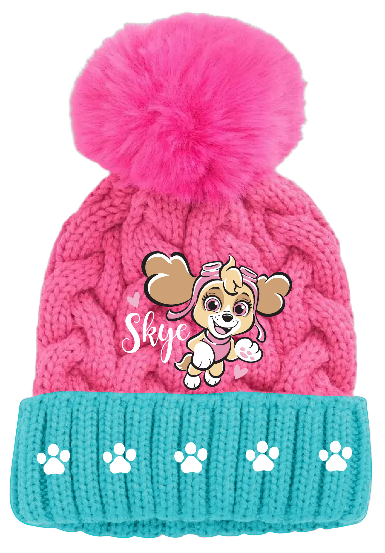 CZAPKA PSI PATROL ZIMOWA JESIENNA DZIEWCZĘCA SKYE Z POMPONEM NA ZIMĘ CIEPŁA