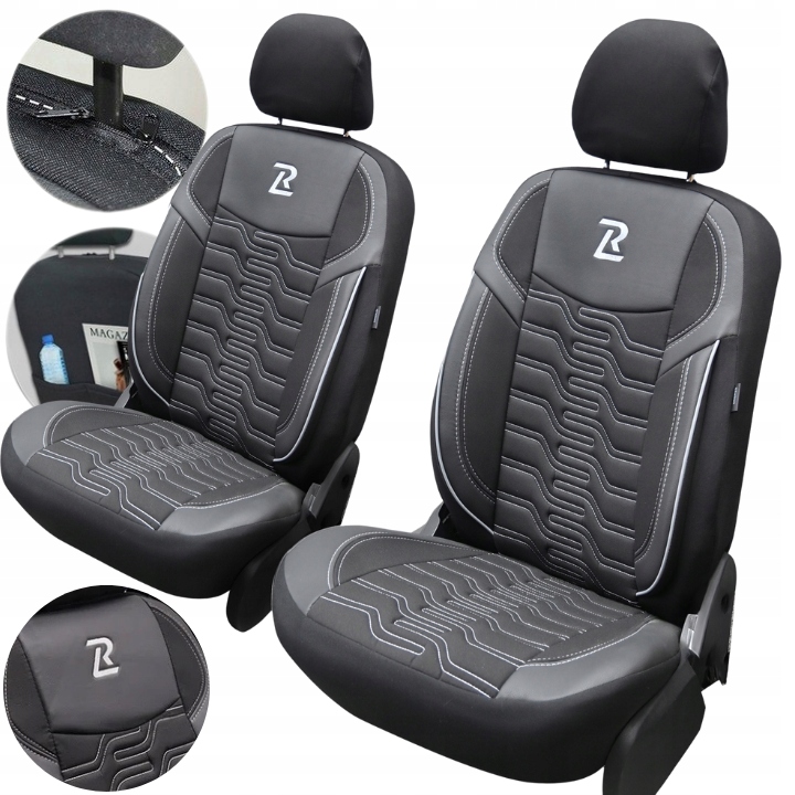 Pokrowce Skórzane samochodowe na przednie fotele Berlin czarno szare 2 szt